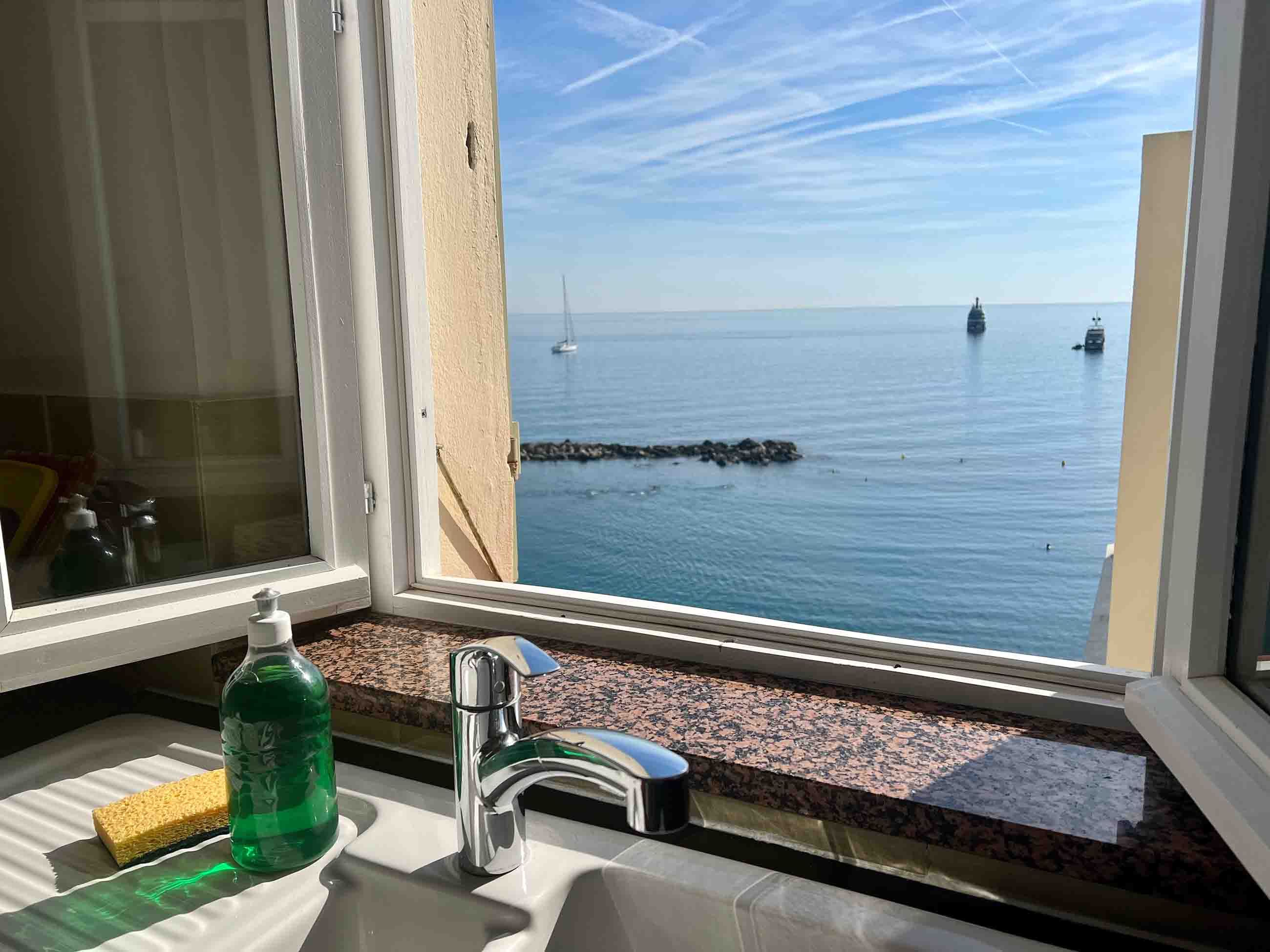 place de rêves Antibes kitchen window view of the Mediterranean Sea